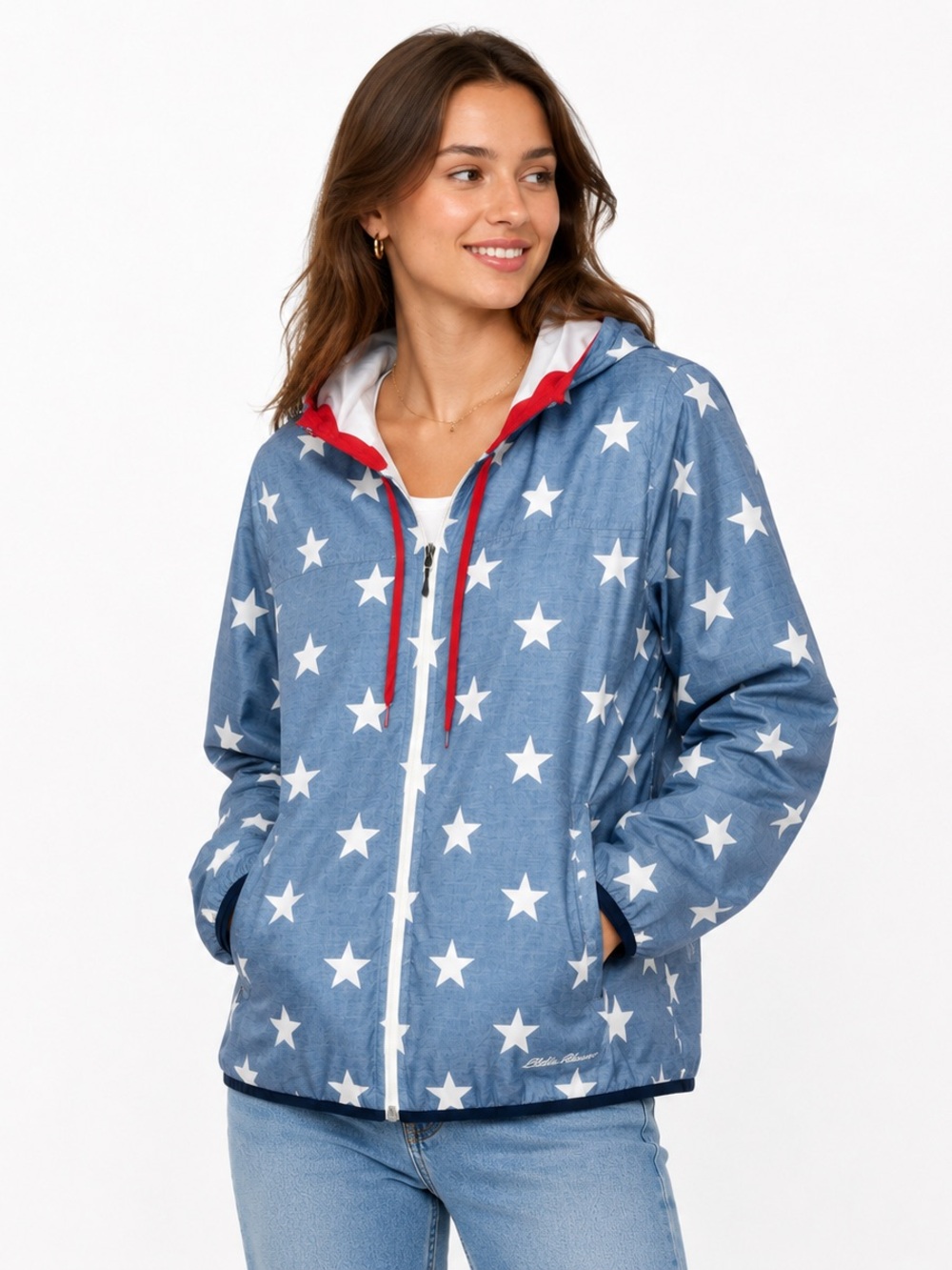 Eddie Bauer Light Blue Star Hooded Windbreaker